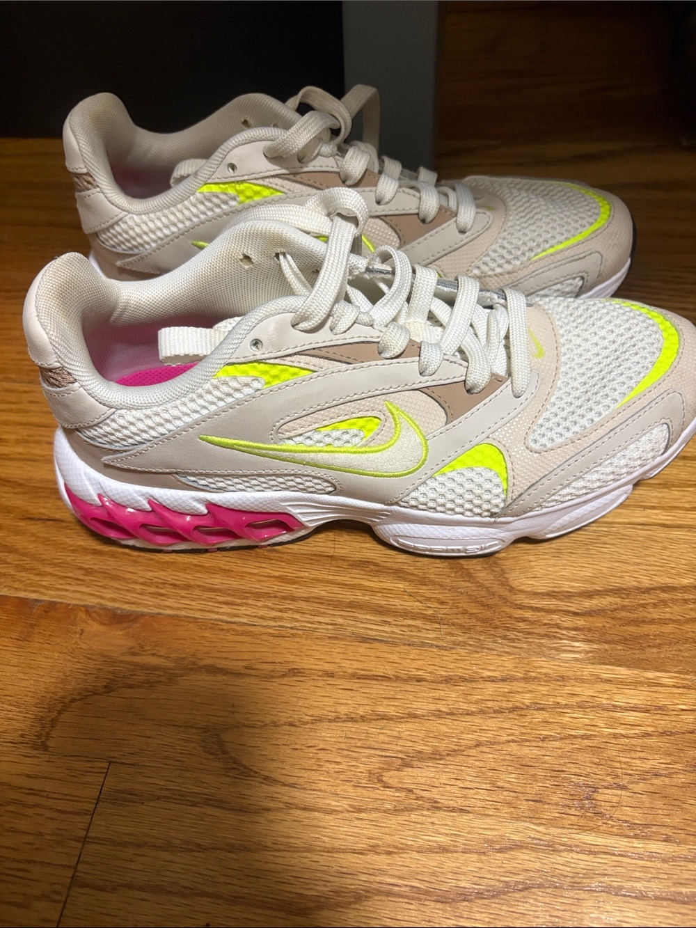 Nike Women's Beige Sneakers with Neon Yellow & Hot Pink Accents